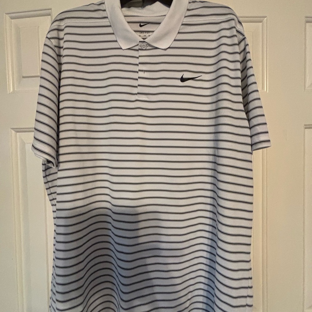 Nike Men's Polo Shirt - White with Black Stripes